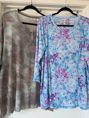 2 X Logo Layers by Lori Goldstein Tops Blouse Size XL Mesh Popovers Long Sleeves